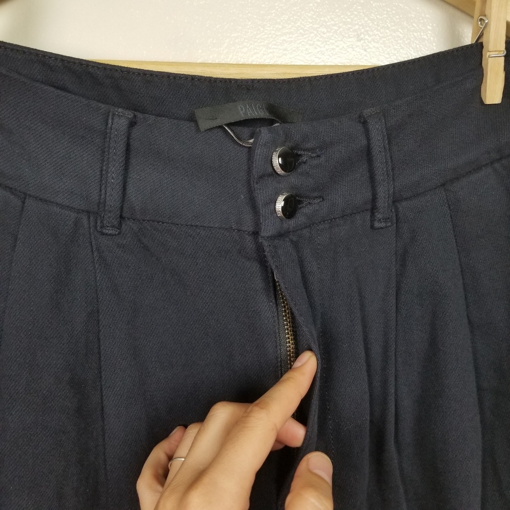 PAIGE Pleated Clarice Trouser Pants Wide Leg High Waisted Culottes Navy Blue 28 - Picture 5 of 12